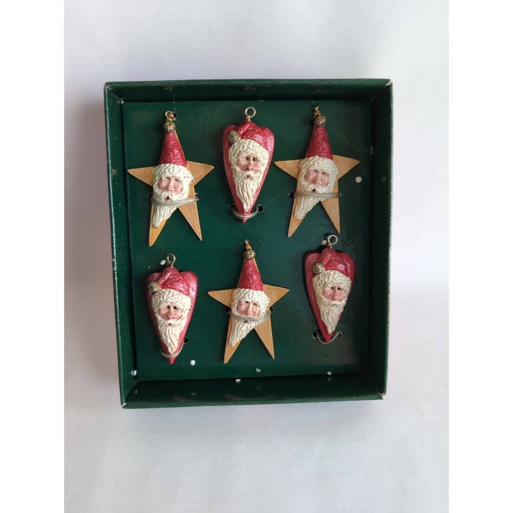 Vtg Kurt Adler Santa Christmas Ornaments Star Celestial Face Folk Art NIB